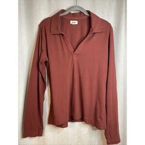 Pact Burnt Orange Long Sleeve Top - Sz Large - Linen/Organic Cotton Blend